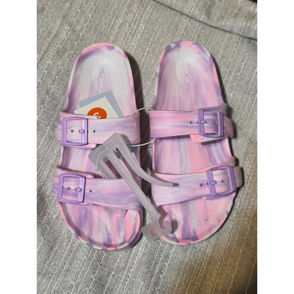 Cat & Jack Girls Purple Pink Marble Double Strap Slide Sandals Size 3 NWT